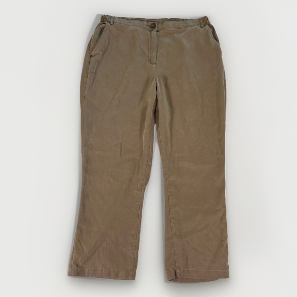Vintage TanJay Womens Khaki Pants 14 Straight Leg Elastic Waist Relaxed Preppy
